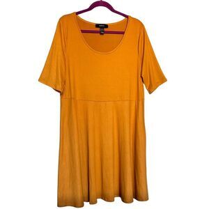 Forever 21+ Womens Dress Scoop Neck A-Line Midi 3X Mustard Fall Thanksgiving USA